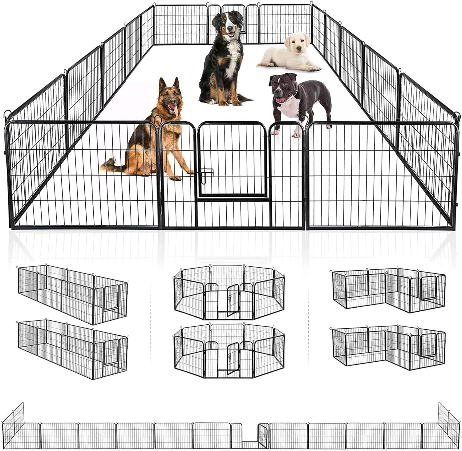 Black Metal 32" Height 16-Panel Dog Playpen with Doors