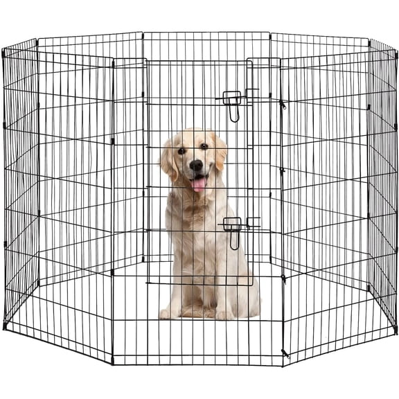 CL.HPAHKL Dog Puppy Playpen Outdoor and Indoor, Foldable Metal Pet Play Pen Portable Dog Fence for RV Camping Yard Garden, 42" High 8 Panel, Black