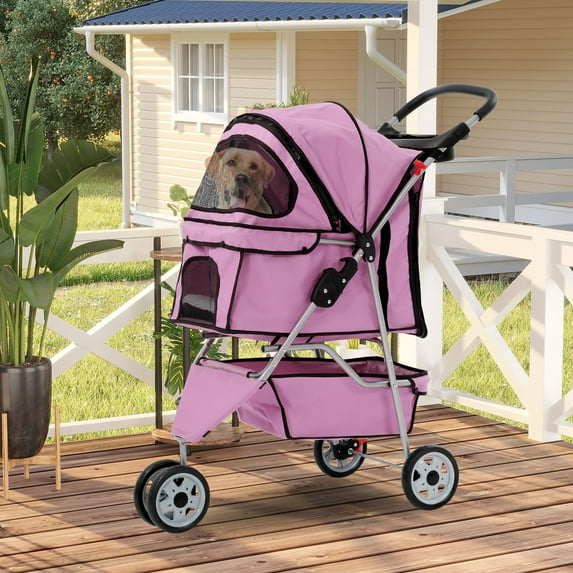 CL.HPAHKL Dog Stroller, 3 Wheels Foaldable Cat Stroller Dog Cat Cage Jogger Stroller for Medium Small Dogs Cats, Pet Stroller with Storage Basket and Cup Holder Portable Lightweight for Travel