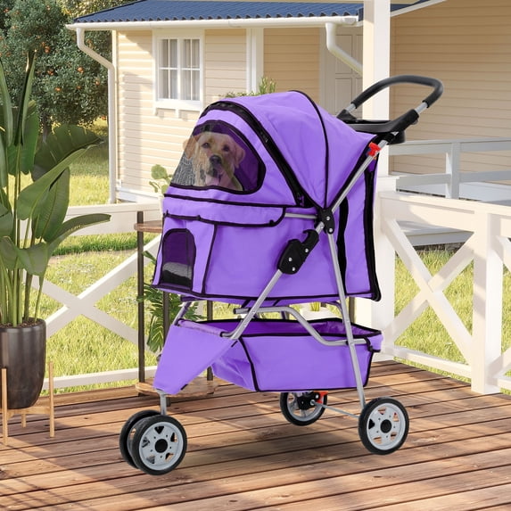 CL.HPAHKL Dog Stroller, 3 Wheels Foaldable Cat Stroller Dog Cat Cage Jogger Stroller for Medium Small Dogs Cats, Pet Stroller with Storage Basket and Cup Holder Portable Lightweight for Travel
