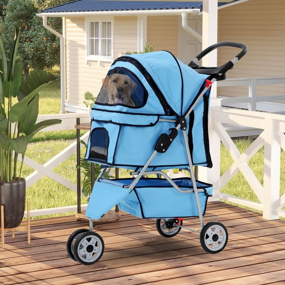 CL.HPAHKL Dog Stroller, 3 Wheels Foaldable Cat Stroller Dog Cat Cage Jogger Stroller for Medium Small Dogs Cats, Pet Stroller with Storage Basket and Cup Holder Portable Lightweight for Travel
