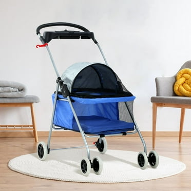 CL.HPAHKL Dog Stroller, 4 Wheels Foaldable Cat Stroller Dog Cat Cage Jogger Stroller for Medium Small Dogs Cats, Pet Stroller with Mesh Windows Portable Lightweight for Travel