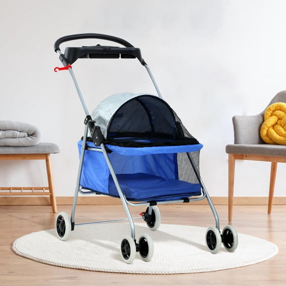 CL.HPAHKL Dog Stroller, 4 Wheels Foaldable Cat Stroller Dog Cat Cage Jogger Stroller for Medium Small Dogs Cats, Pet Stroller with Mesh Windows Portable Lightweight for Travel