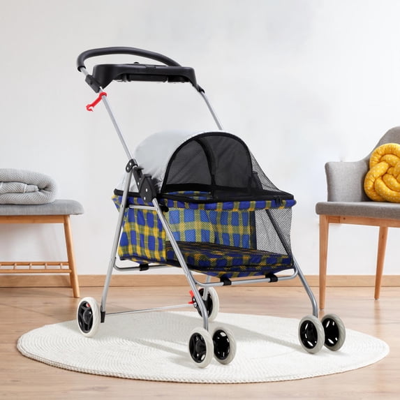 CL.HPAHKL Dog Stroller, 4 Wheels Foaldable Cat Stroller Dog Cat Cage Jogger Stroller for Medium Small Dogs Cats, Pet Stroller with Mesh Windows Portable Lightweight for Travel