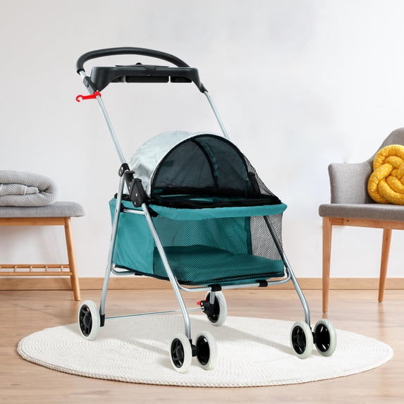 CL.HPAHKL Dog Stroller, 4 Wheels Foaldable Cat Stroller Dog Cat Cage Jogger Stroller for Medium Small Dogs Cats, Pet Stroller with Mesh Windows Portable Lightweight for Travel