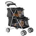 thumbnail image 1 of CL.HPAHKL Double Decker Pet Stroller for 2 Small Pets, 4 Wheels Folding Dog Cart with Mesh Window & Rear Brake, Lightweight Portable Travel Dog Carriage Stroller, Black, 1 of 7