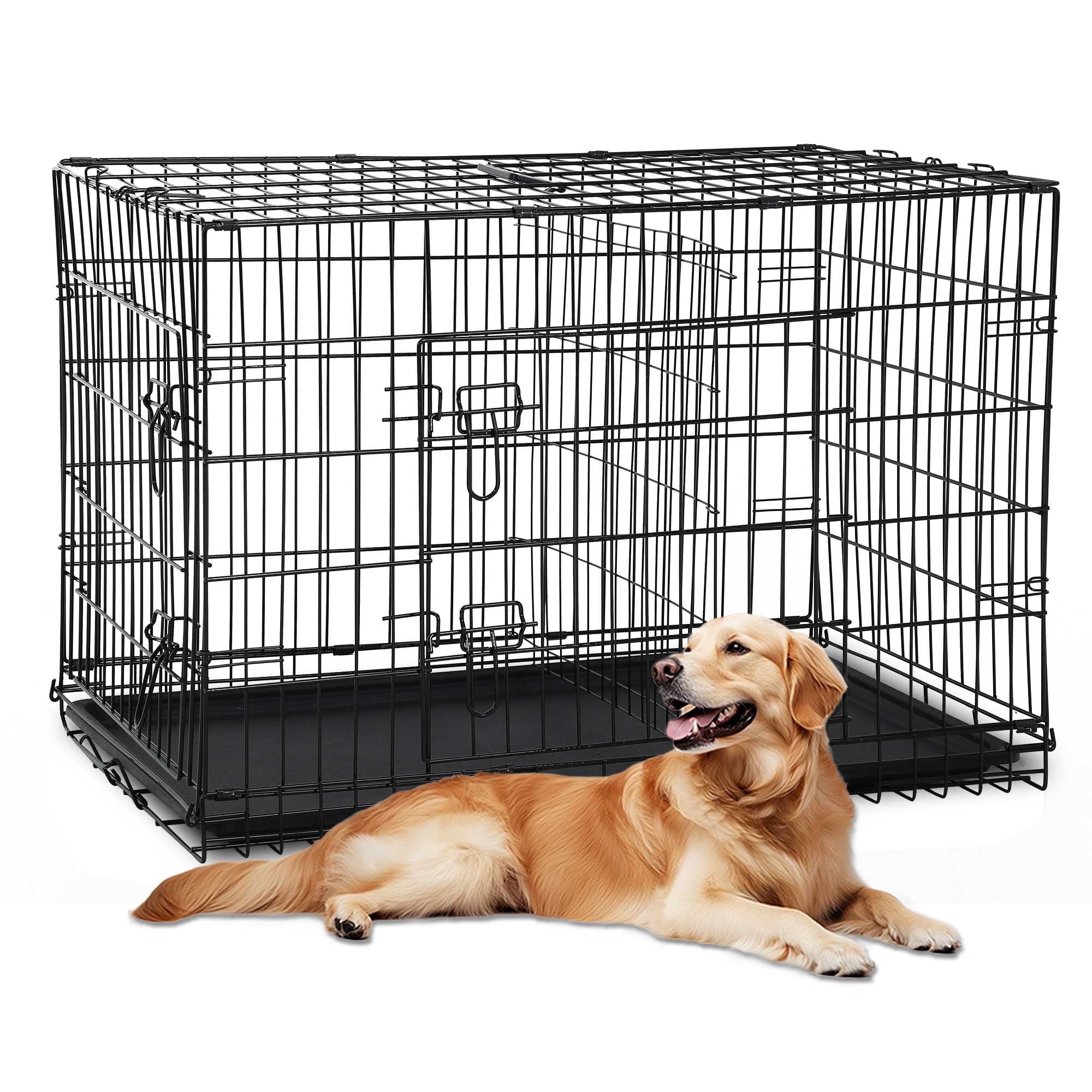 Large Black Metal Dog Crate with Double Doors