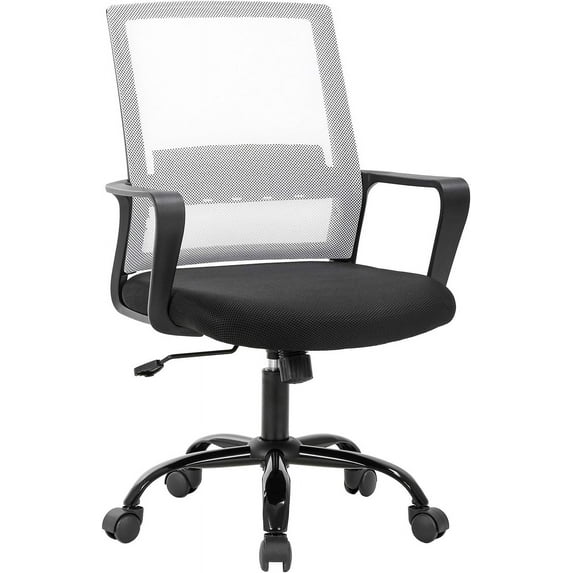 CL.HPAHKL Ergonomic Mesh Office Chair, Modern Executive Computer Desk Chair, Comfy Mid Back Swivel Task Chair with Fixed Armrests, Adjustable Height & Tilt for Home Office, White