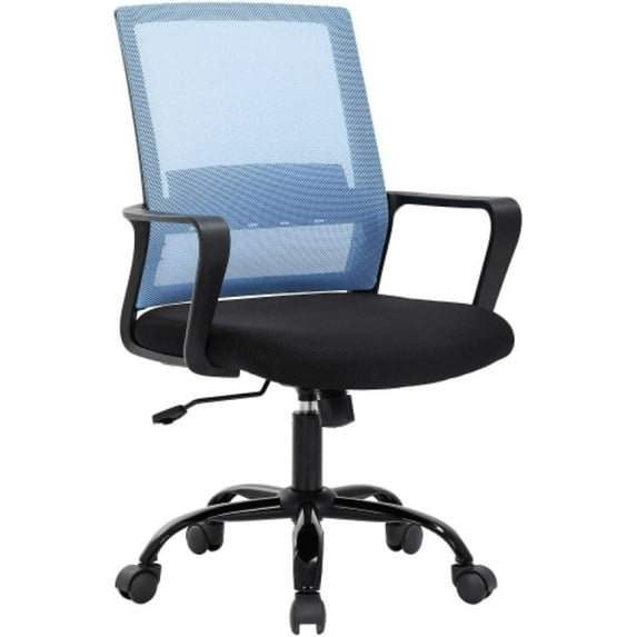 CL.HPAHKL Ergonomic Mesh Office Chair, Modern Executive Computer Desk Chair, Comfy Mid Back Swivel Task Chair with Fixed Armrests, Adjustable Height & Tilt for Home Office, Blue