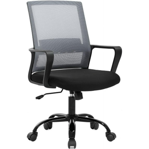 CL.HPAHKL Ergonomic Mesh Office Chair, Modern Executive Computer Desk Chair, Comfy Mid Back Swivel Task Chair with Fixed Armrests, Adjustable Height & Tilt for Home Office, Gray