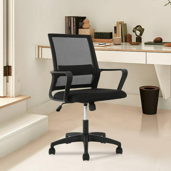 CL.HPAHKL Ergonomic Office Chair, Adjustable Mesh Computer Chair with Lumbar Support Armrest, Swivel Rolling Desk Chair with Fixed Armrests, Mid Back Task Chair for Home, Office, Black