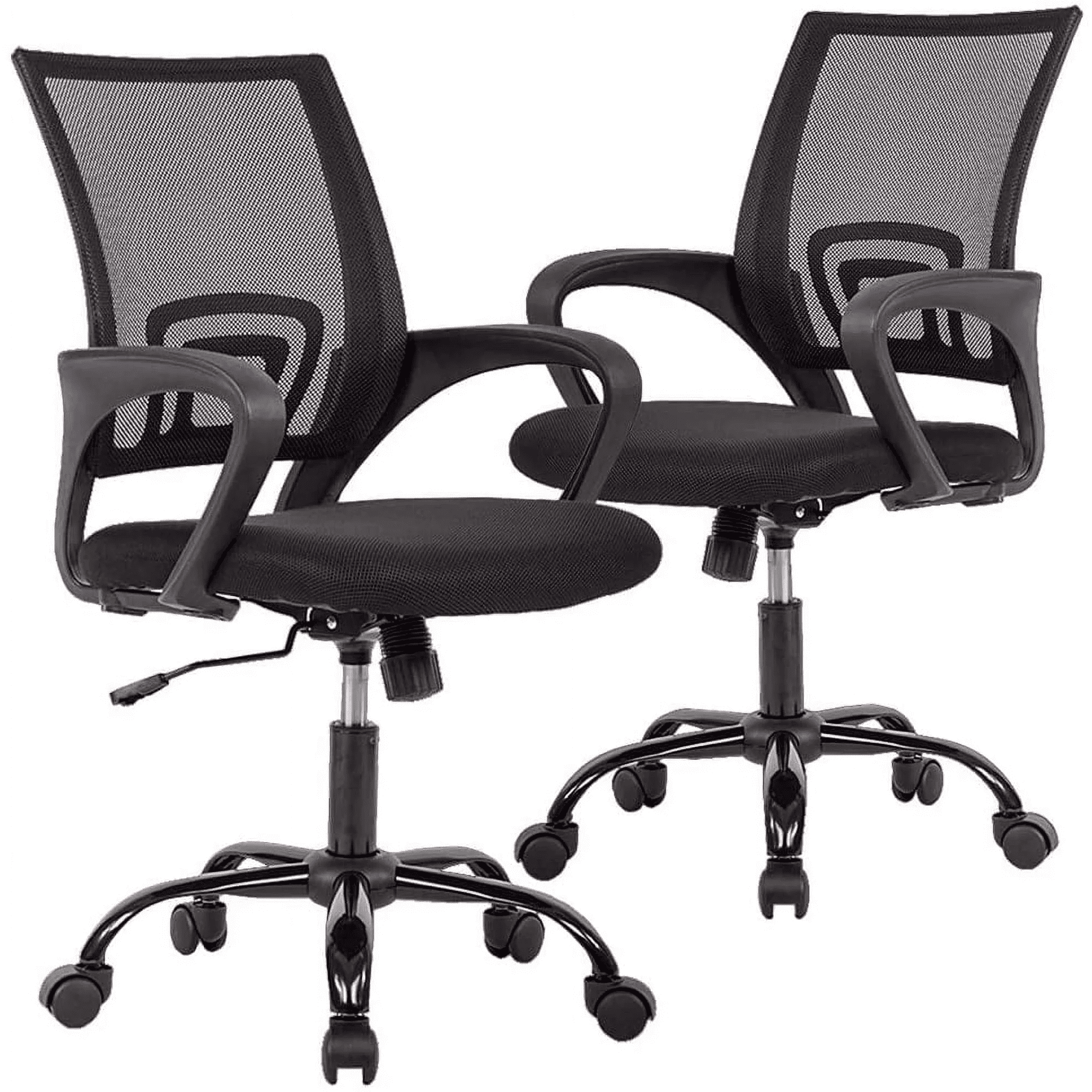 CL.HPAHKL Ergonomic Office Chair Set of 2, Mesh Computer Desk Chair with Mid-Back Support & Armrests, Adjustable Height Swivel Task Chair for Home Office, Study, Gaming, Black