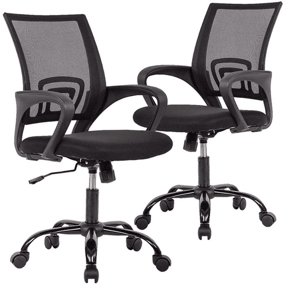 CL.HPAHKL Ergonomic Office Chair Set of 2, Mesh Computer Desk Chair with Mid-Back Support & Armrests, Adjustable Height Swivel Task Chair for Home Office, Study, Gaming, Black
