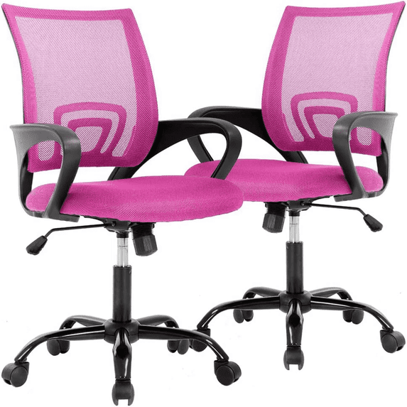 CL.HPAHKL Ergonomic Office Chair Set of 2, Mesh Computer Desk Chair with Mid-Back Support & Armrests, Adjustable Height Swivel Task Chair for Home Office, Study, Gaming, Pink