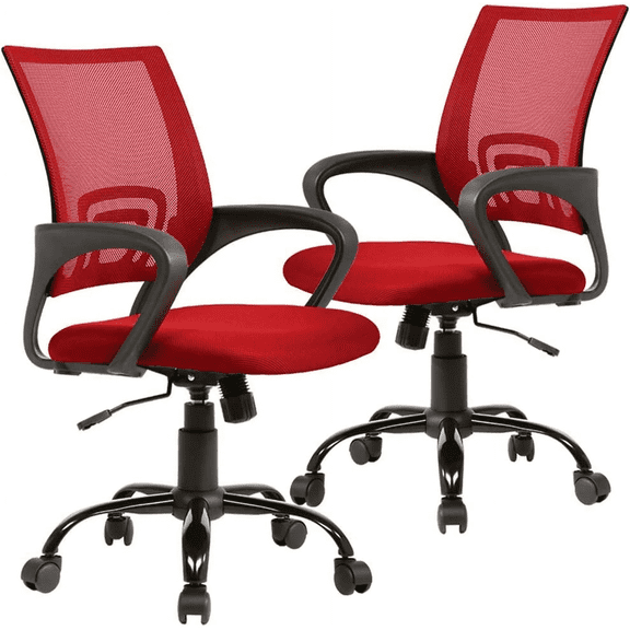 CL.HPAHKL Ergonomic Office Chair Set of 2, Mesh Computer Desk Chair with Mid-Back Support & Armrests, Adjustable Height Swivel Task Chair for Home Office, Study, Gaming, Red
