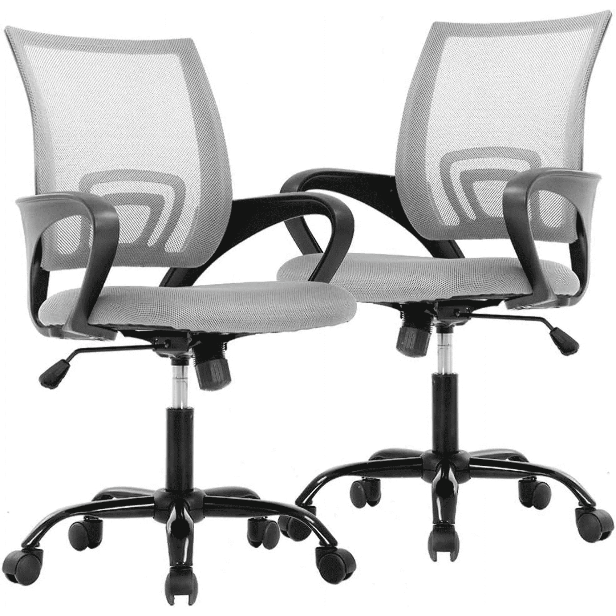 CL.HPAHKL Ergonomic Office Chair Set of 2, Mesh Computer Desk Chair with Mid-Back Support & Armrests, Adjustable Height Swivel Task Chair for Home Office, Study, Gaming, Gray