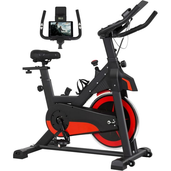 CL.HPAHKL Exercise Bike Indoor Cycling Bike Stationary, Fitness Training Bike with Comfortable Seat&LCD Monitor, Workout Bike for Home Gym Cardio Workout Training, Red