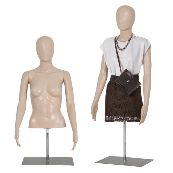 CL.HPAHKL Female Mannequin Torso, 39-56 Inch Height Adjustable Manikin Dress Form with Detachable Arms, Metal Base Stand, Half-Body Retail Mannequin for Display Clothing
