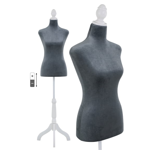 CL.HPAHKL Female Mannequin Torso Manikin Dress Form 49.6-63.4 Inch Height Adjustable Female Dress Model Display Torso Body Tripod Stand Clothing Forms,Grey