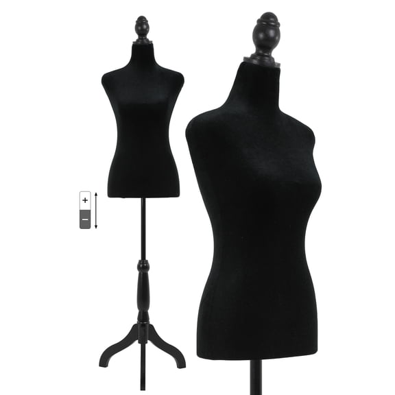 CL.HPAHKL Female Mannequin Torso Manikin Dress Form 49.6-63.4 Inch Height Adjustable Female Dress Model Display Torso Body Tripod Stand Clothing Forms,Black