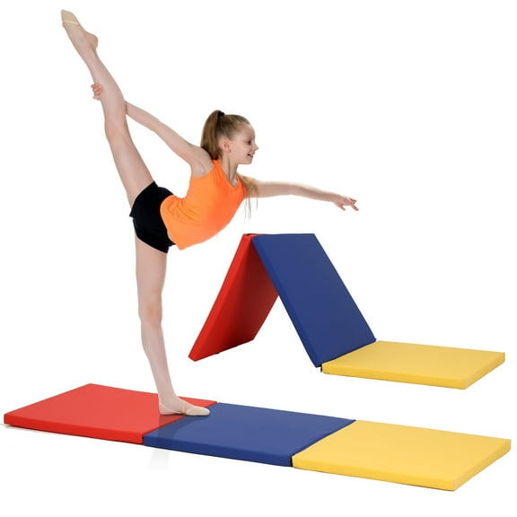 CL.HPAHKL Foldable Gymnastics Mats, 6' x 2' Tri-Fold Tumbling Mats PU Leather Wrestling Mat Thick Yoga Mat with Carrying Handles for Kids Adults Home Exercise Aerobics Fitness, Multicolor
