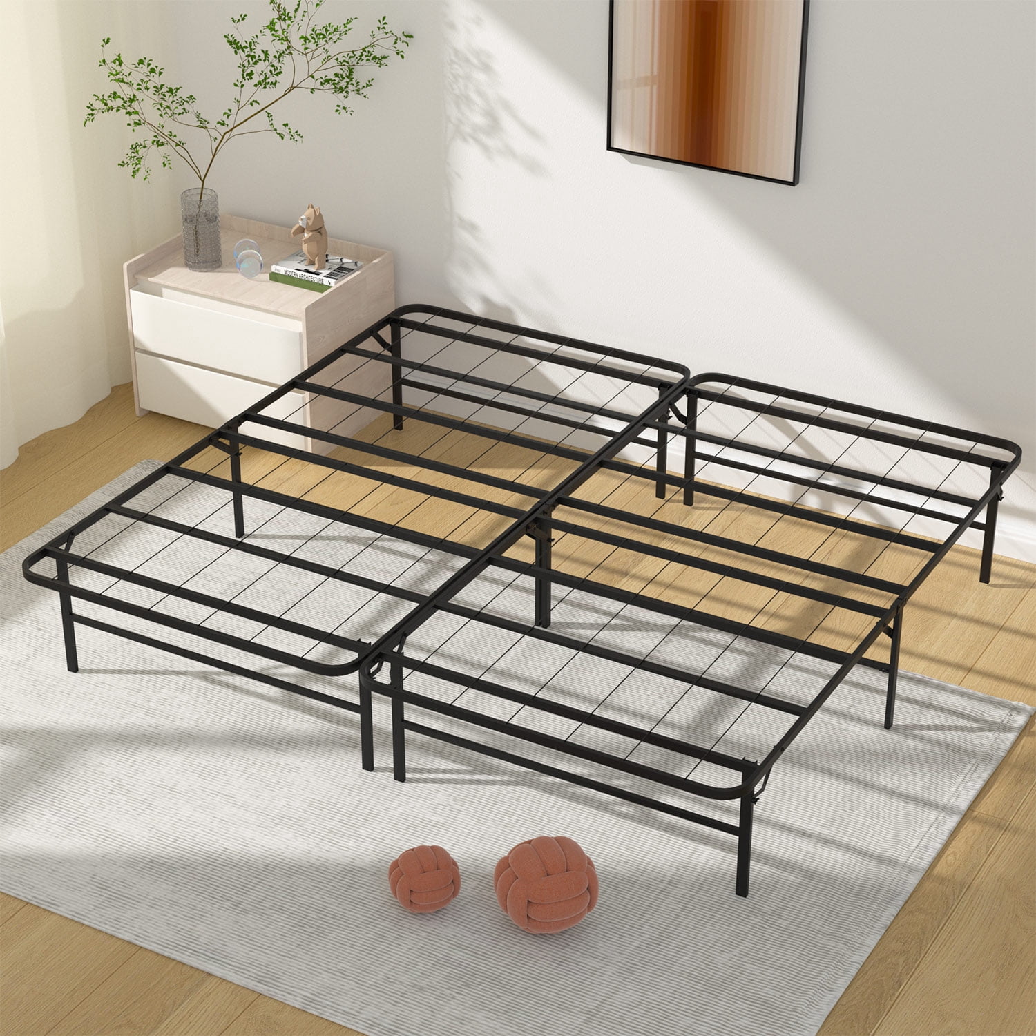 CL.HPAHKL Foldable King Bed Frame No Box Spring Needed, Heavy Duty ...