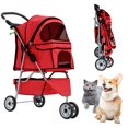thumbnail image 1 of CL.HPAHKL Foldable Pet Stroller, 3 Wheels Pet Stroller for Small Medium Dogs Cats Portable Pet Strolling Cart with Storage Basket and Cup Holder Pet Gear Dog Carriage Dog Stroller for All-Season, Red, 1 of 7