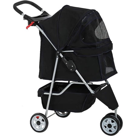 CL.HPAHKL Folding Dog Stroller, Pet Stroller for Small Medium Dogs & Cats, 3 Wheels Dog Stroller Travel Carrier with Storage Basket & Cup Holder,Black