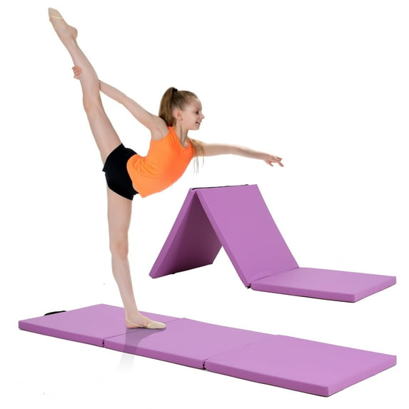 CL.HPAHKL Folding Gym Mat, Portable Exercise Tumbling Mats 2 Inch Thick Yoga Mat with Carrying Handles Tri-Fold Cheer Mats for MMA, Stretching Yoga Cheerleading Martial Arts, Purple