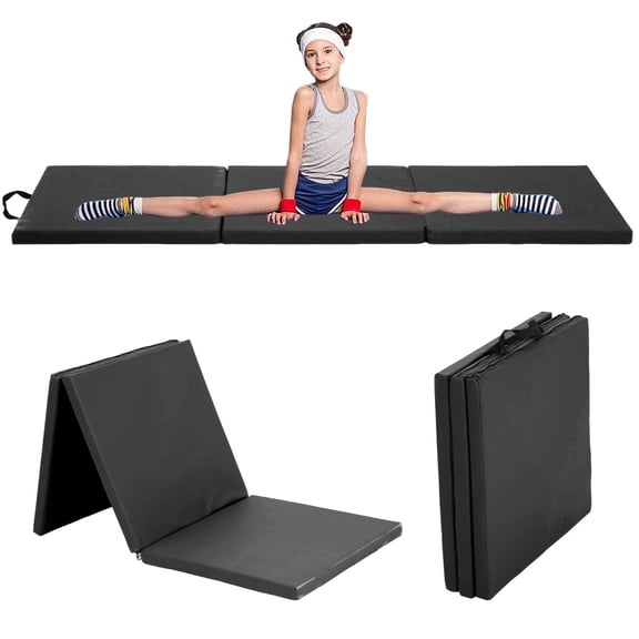 CL.HPAHKL Folding Gymnastics Mat 2'x6'x2'' Portable Lightweight Tumbling Mat for Kids Adults Yoga Home Gym Fitness, Black