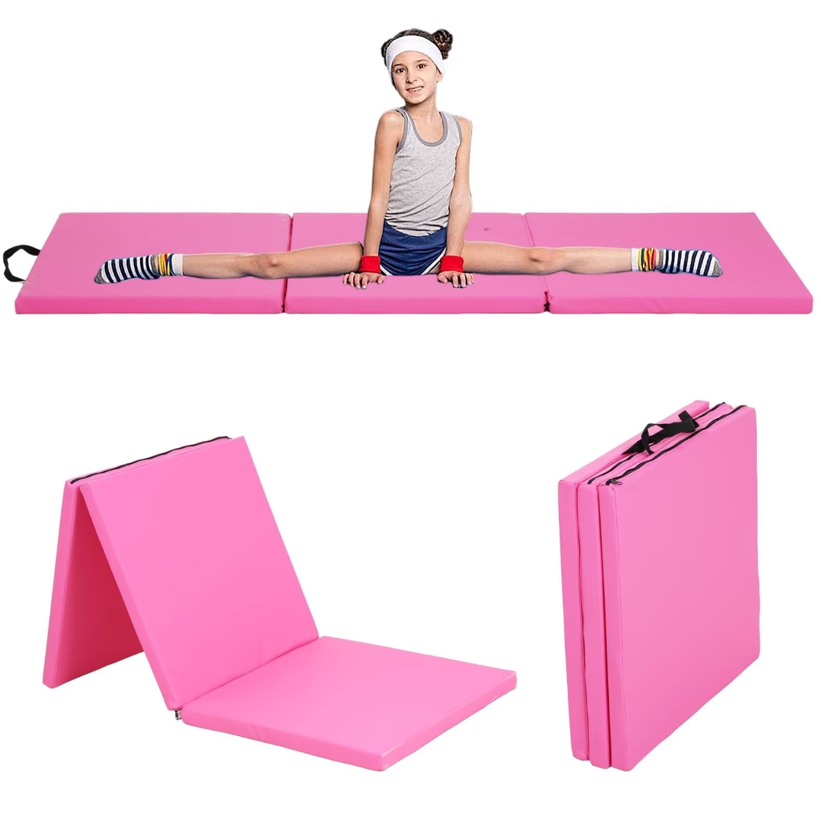 CL.HPAHKL Folding Gymnastics Mat 2'x6'x2'' Portable Lightweight Tumbling Mat for Kids Adults Yoga Home Gym Fitness, Pink
