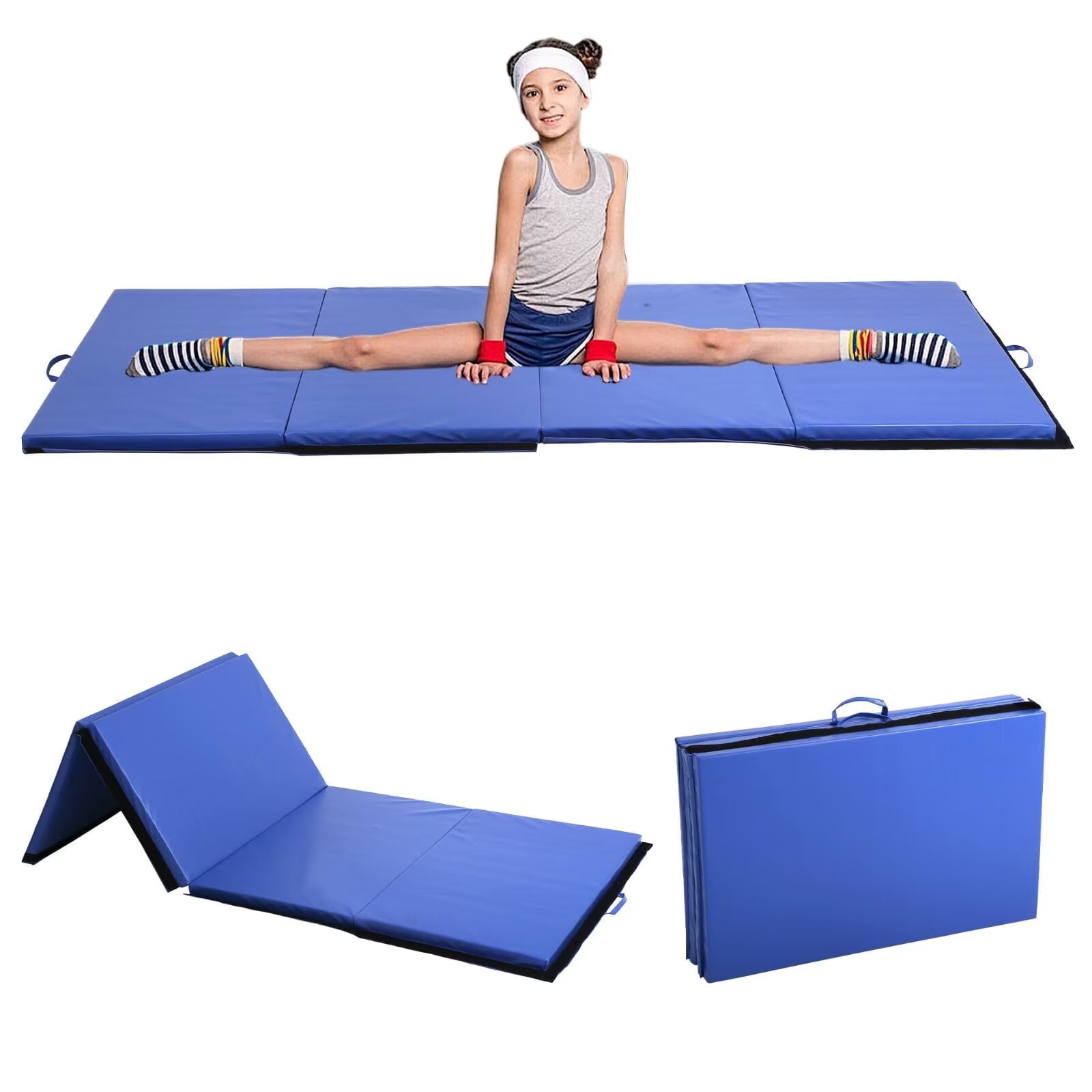 CL.HPAHKL Folding Gymnastics Mat 4'x10'x2'' Portable Lightweight Tumbling Mat for Kids Adults Yoga Home Gym Fitness, Blue