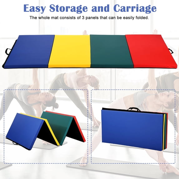 CL.HPAHKL Folding Gymnastics Mat 4'x8', Extra Thick High Density Tumbling Mat with Carrying Handles, Portable Lightweight Gym Mat Cheer Mat for Kids Adults Home Exercise Yoga Aerobics Fitness