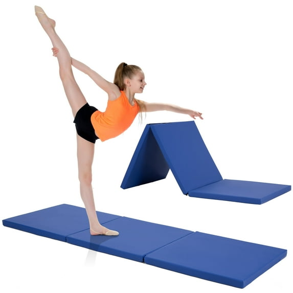 CL.HPAHKL Folding Gymnastics Mats, 6' x 2' Gymnastics Tumbling Mats with Carrying Handles Folding Exercise Mat 2 Inch Thick PU Leather Cheer Mats for Aerobics Yoga Stretching, Kid Play, Blue