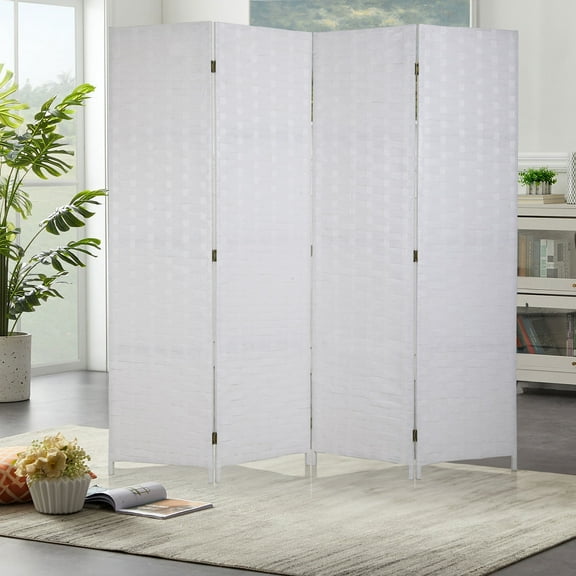 CL.HPAHKL Folding Screen Room Divider, Portable Partition Wall Divider with 4 Panels, 6 ft Indoor Privacy Screen with Two-Way Hinges Room Screen Divider Freestanding for Home Office Bedroom, White