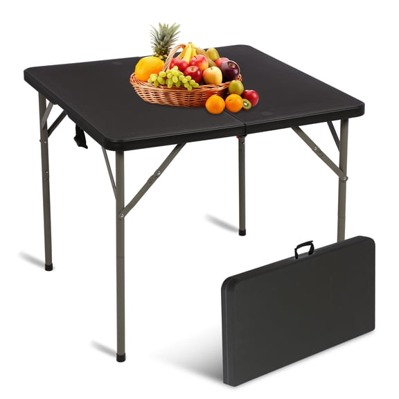 CL.HPAHKL Folding Table 34" Square Portable Plastic Card Table Foldable for Outdoor Dining Panic Patio Balcony Backyard Poolside, Black
