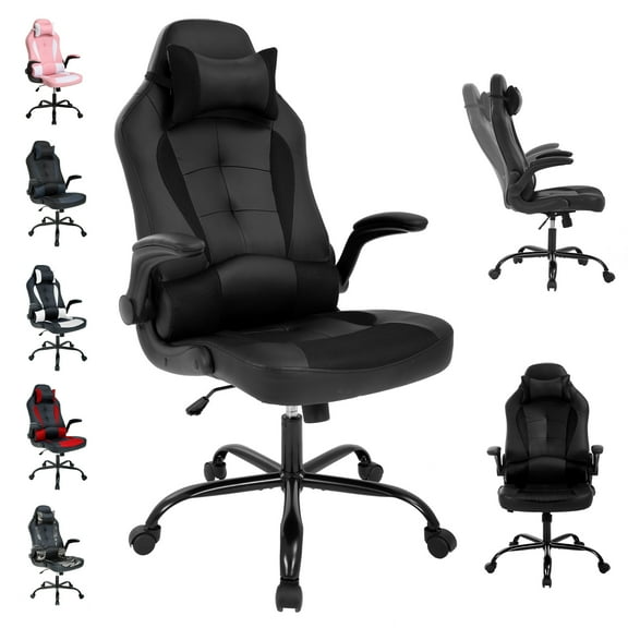 CL.HPAHKL Gaming Chair, Office Chair Video Game Chair for Adults Ergonomic PU Leather Gaming Office Chair Adjustable Armrest PC Gamer Chair (Black)