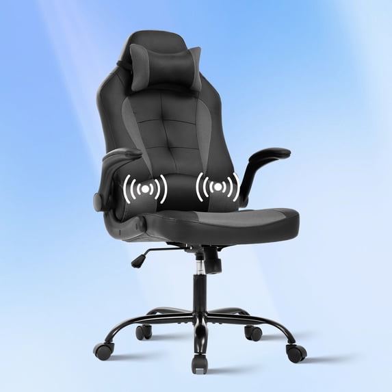 CL.HPAHKL Gaming Desk Chair, Height Adjustable PC Chair with Swivel Wheels Video Game Chairs with Headrest Armrest Comfortable Computer Chair with Lumbar Support, Massager, Grey