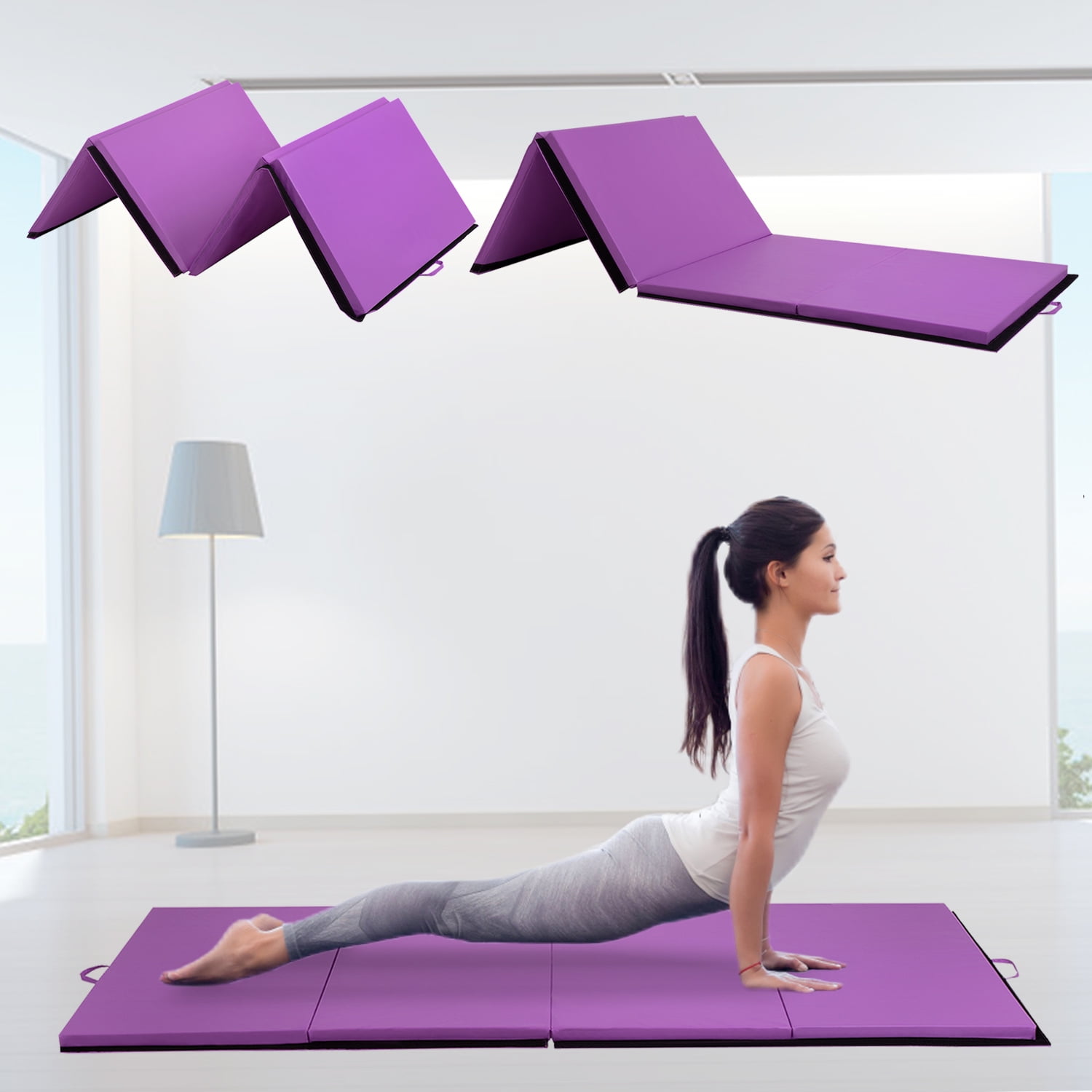 CL.HPAHKL Gymnastics Mat 4x10x2 Gym Mat Tumbling Mat 4 Foldding Mat 2 Thick Exercise Mats with PU Leather Exercise Mat for Tumbling Stretching Yoga