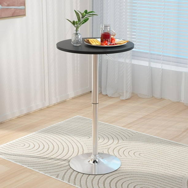 CL.HPAHKL High Top Cocktail Table, Height-Adjustable Round Pub Table with Solid Top and Sturdy Metal Base Modern Drink Tables for Small Spaces Tall Bistro Tables for Dining Room, Party (1, Black)