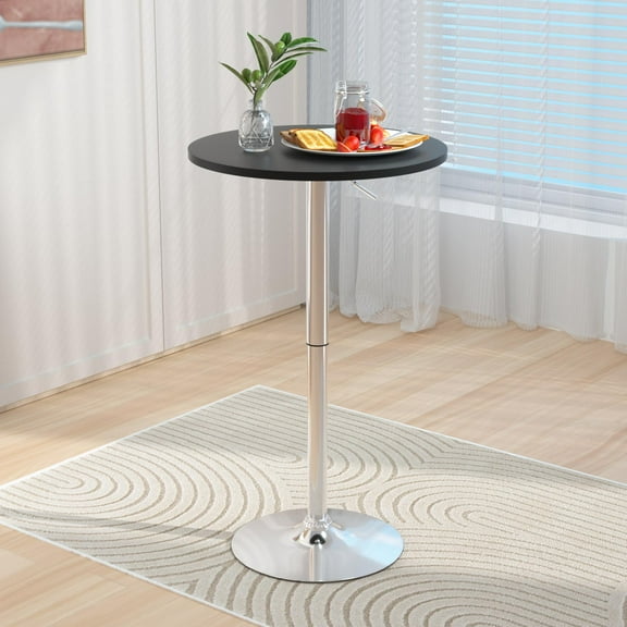 CL.HPAHKL High Top Cocktail Table, Height-Adjustable Round Pub Table with Solid Top and Sturdy Metal Base Modern Drink Tables for Small Spaces Tall Bistro Tables for Dining Room, Party (1, Black)