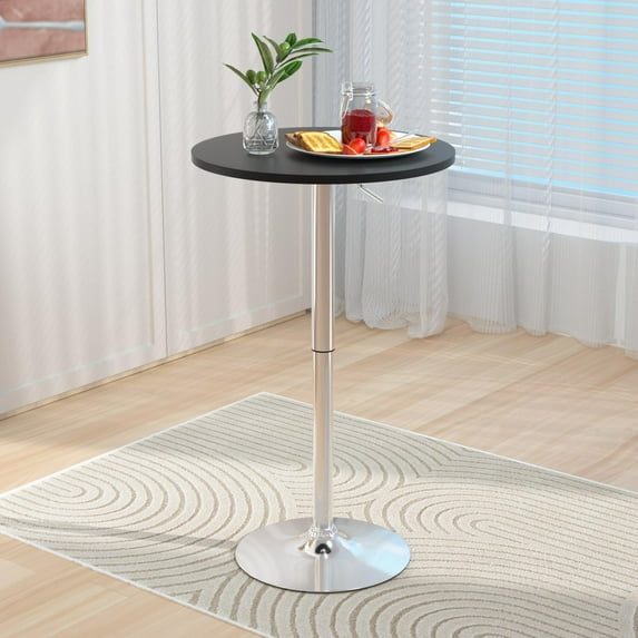 CL.HPAHKL High Top Cocktail Table, Height-Adjustable Round Pub Table with Solid Top and Sturdy Metal Base Modern Drink Tables for Small Spaces Tall Bistro Tables for Dining Room, Party (1, Black)