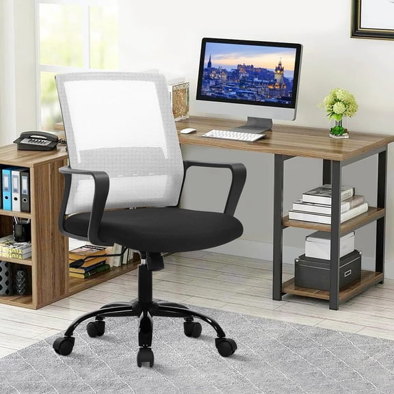 CL.HPAHKL Home Office Desk Chair, 360° Swivel & Height Adjustable Mesh Computer Chair Comfortable Ergonomic Support for Work, Gaming, and Study, White