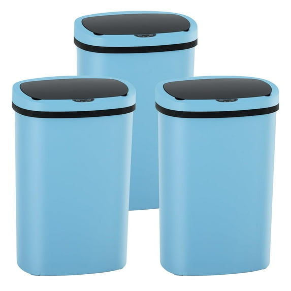 CL.HPAHKL Kitchen Trash Can 13 Gallon, Touchless Automatic Garbage Can with Lid, Motion Sensor Trashcan for Kitchen Bathroom Office, 3 Pack, Blue
