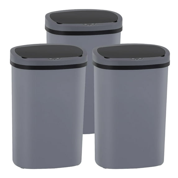 CL.HPAHKL Kitchen Trash Can 13 Gallon, Touchless Automatic Garbage Can with Lid, Motion Sensor Trashcan for Kitchen Bathroom Office, 3 Pack, Gray