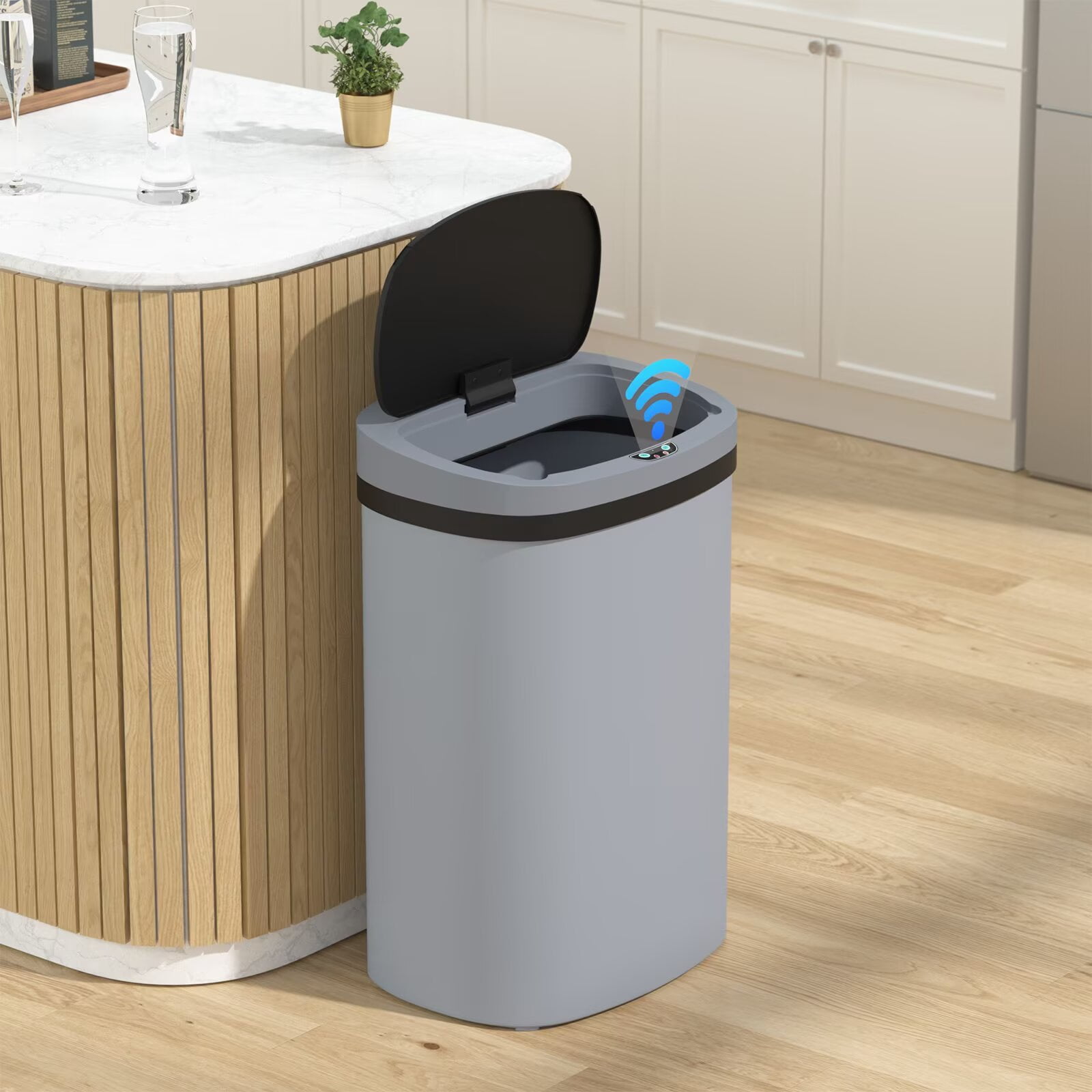 CL.HPAHKL Kitchen Trash Can 13 Gallon, Touchless Automatic Garbage Can with Lid, Motion Sensor Trashcan for Kitchen Bathroom Office, Gray