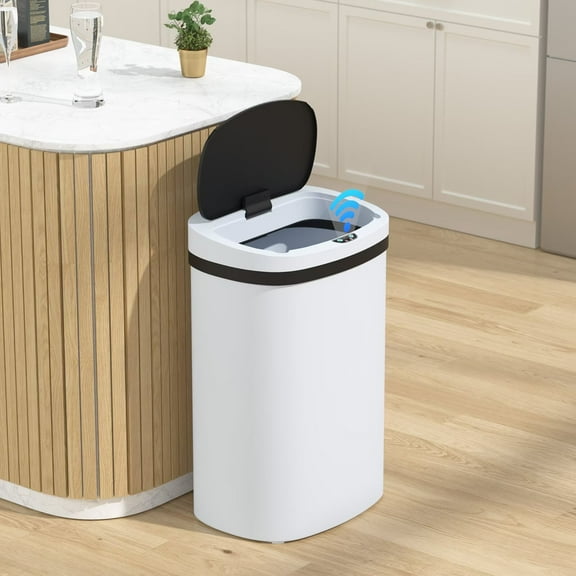 CL.HPAHKL Kitchen Trash Can 13 Gallon, Touchless Automatic Garbage Can with Lid, Motion Sensor Trashcan for Kitchen Bathroom Office, White