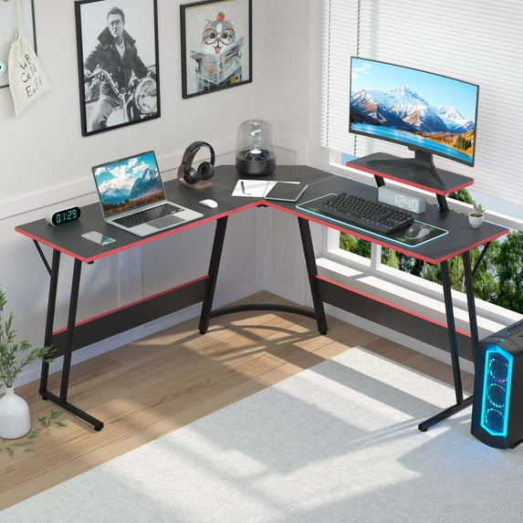 CL.HPAHKL L Shaped Corner Desk, PC Gaming Desk Table with Large Desktop 50 Inch L Shape Computer Desk Corner Gaming Desk with Monitor Stand for Home Office Dorm Small Space, Easy to Assemble, Black