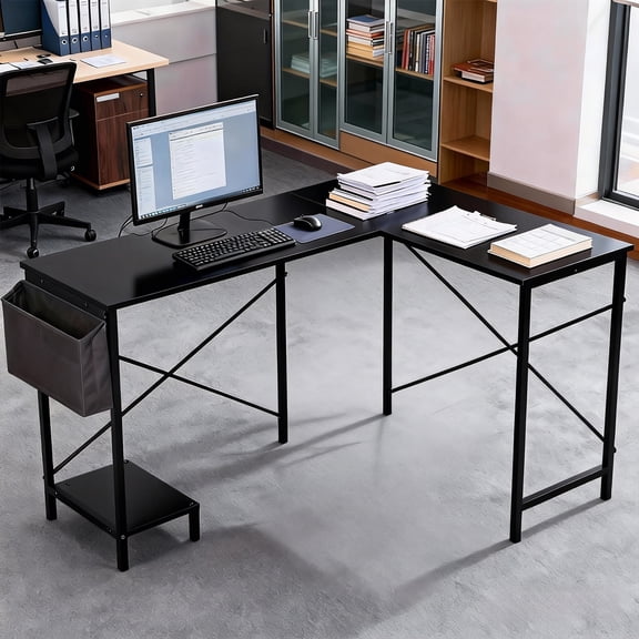 CL.HPAHKL L Shaped Desk, 50 inch Computer Corner Desk with CPU Stand & Storage Bag, PC Gaming Desk Writing Study Table for Home Office Small Space, Black
