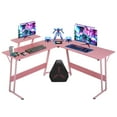 thumbnail image 1 of CL.HPAHKL L Shaped Desk Corner Gaming Desk Table with Large Monitor Riser Stand Computer Desk with Large Desktop Studying and Working and Gaming for Home and Work Place（ Pink 51 Inch ）, 1 of 7